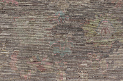 Modern Distressed Oushak in Large Floral Design on Brown Field and Tan Border, Keivan Woven Arts /rug AFG - 58300 Country of Origin: Afghanistan Type: Oushak Design: Floral, All - Over, Arabesque - Floral 21st century Measures: 8'11 x 11'6 Modern Oush... - Keivan Woven ArtsAFG - 58300 - 21233Rug