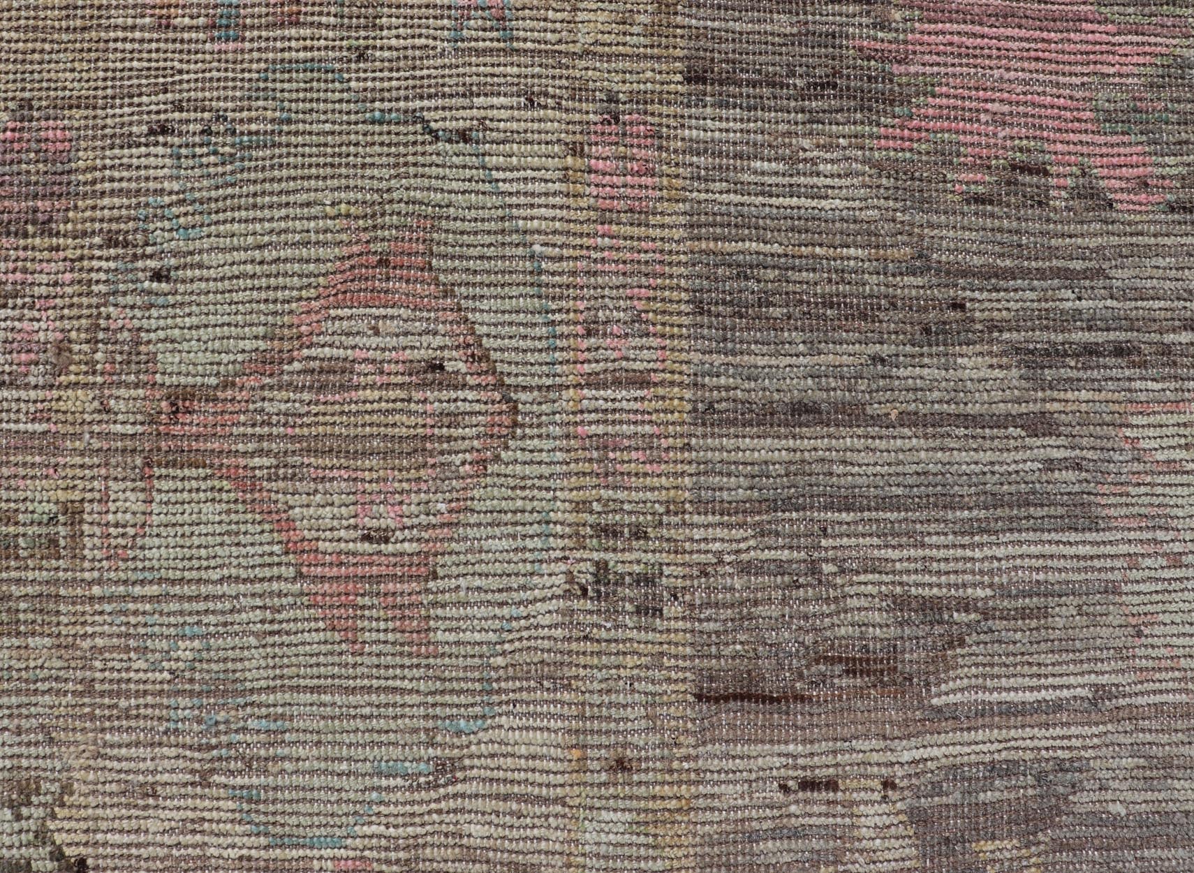 Modern Distressed Oushak in Large Floral Design on Brown Field and Tan Border, Keivan Woven Arts /rug AFG - 58300 Country of Origin: Afghanistan Type: Oushak Design: Floral, All - Over, Arabesque - Floral 21st century Measures: 8'11 x 11'6 Modern Oush... - Keivan Woven ArtsAFG - 58300 - 21233Rug
