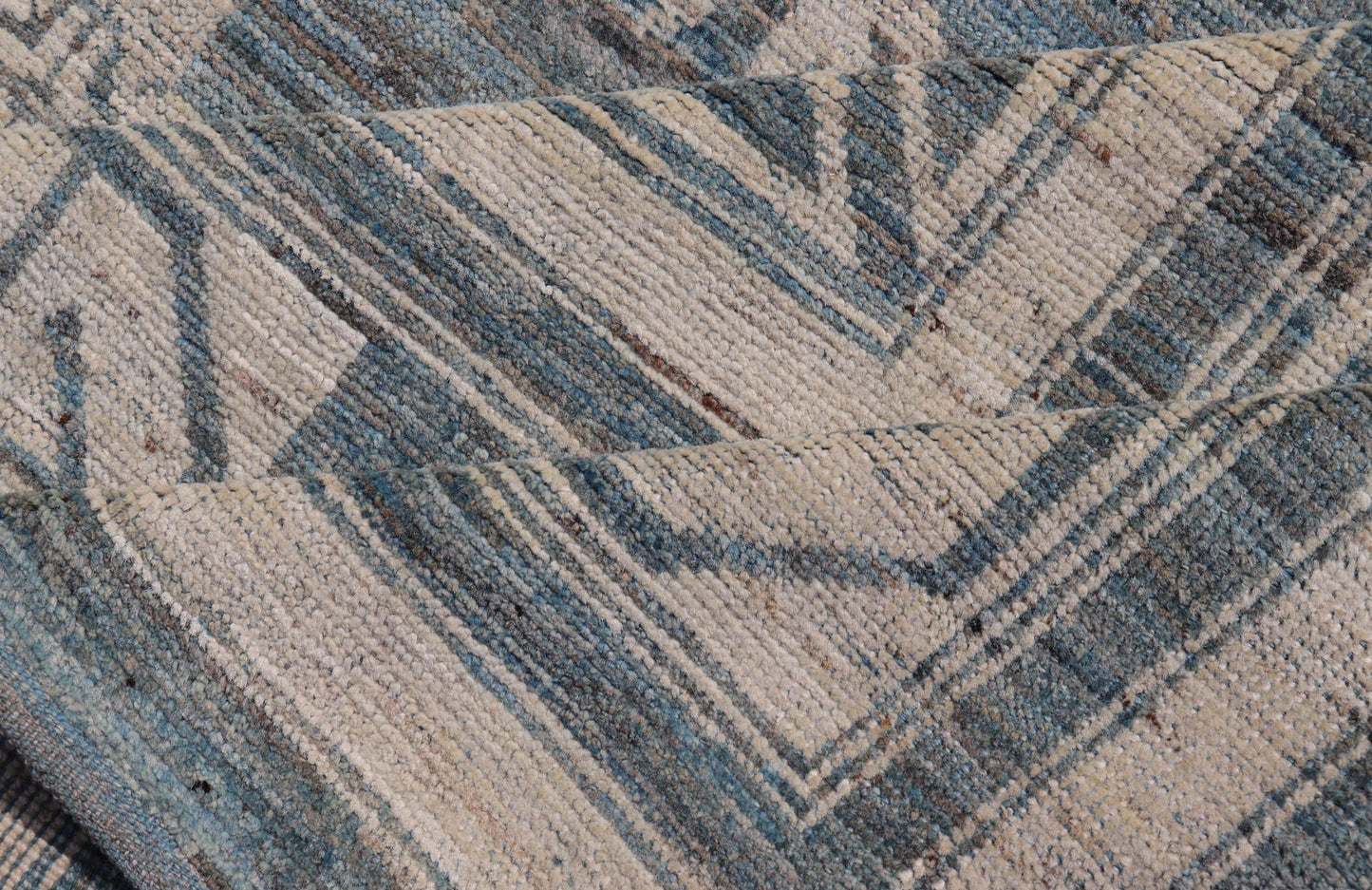 Modern Khotan Long Rug with Circular Medallions in Shades Of Steel Blue & Off White. Keivan Woven Arts rug AFG - 58337, Keivan Woven Arts / country of origin / type: Afghanistan / Khotan Measures: 10'6 x 16'3 This modern Khotan made rug fe... - Keivan Woven ArtsAFG - 58337 - 21457Rug