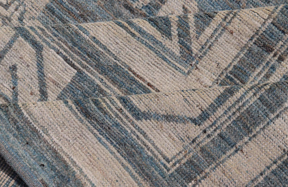 Modern Khotan Long Rug with Circular Medallions in Shades Of Steel Blue & Off White. Keivan Woven Arts rug AFG - 58337, Keivan Woven Arts / country of origin / type: Afghanistan / Khotan Measures: 10'6 x 16'3 This modern Khotan made rug fe... - Keivan Woven ArtsAFG - 58337 - 21457Rug