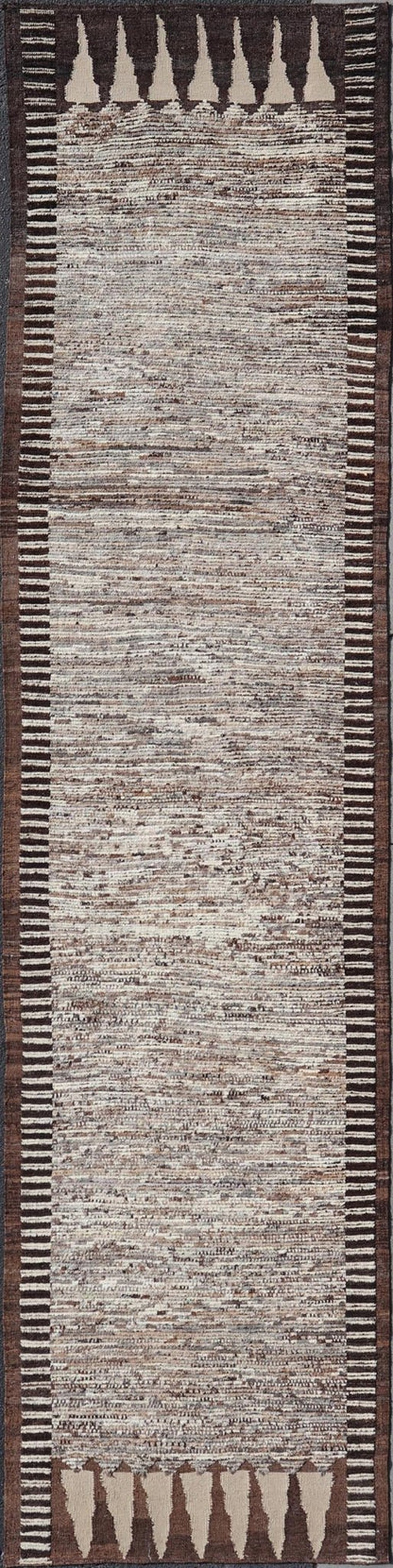 Modern Runner in Solid Minimalist Design & All Around Kilim Border in Brown Long Modern gallery Runner in Solid Minimalist Design & All Around Kilim Border in the sides and ends in Brown, Shades of brown and off white tones. Keivan Woven Arts / ... - Keivan Woven ArtsAFG - 58424 - 21475Rug