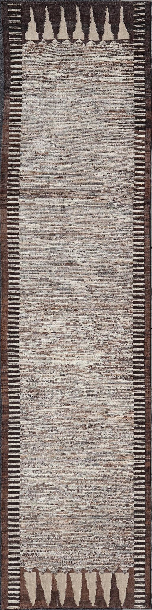 Modern Runner in Solid Minimalist Design & All Around Kilim Border in Brown Long Modern gallery Runner in Solid Minimalist Design & All Around Kilim Border in the sides and ends in Brown, Shades of brown and off white tones. Keivan Woven Arts / ... - Keivan Woven ArtsAFG - 58424 - 21475Rug