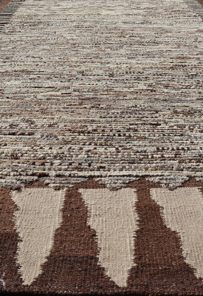 Modern Runner in Solid Minimalist Design & All Around Kilim Border in Brown Long Modern gallery Runner in Solid Minimalist Design & All Around Kilim Border in the sides and ends in Brown, Shades of brown and off white tones. Keivan Woven Arts / ... - Keivan Woven ArtsAFG - 58424 - 21475Rug