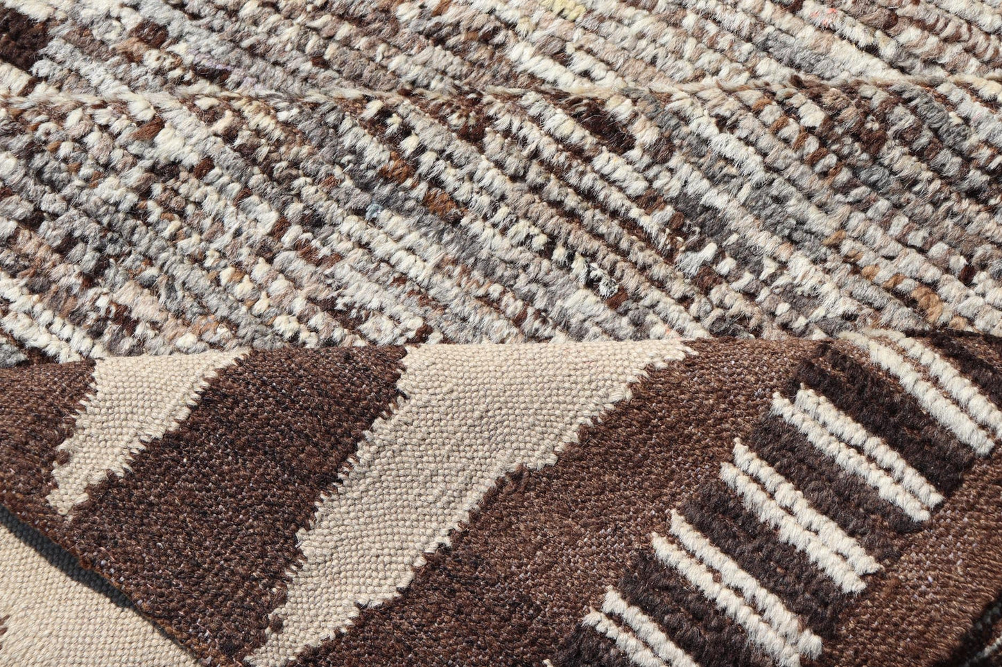 Modern Runner in Solid Minimalist Design & All Around Kilim Border in Brown Long Modern gallery Runner in Solid Minimalist Design & All Around Kilim Border in the sides and ends in Brown, Shades of brown and off white tones. Keivan Woven Arts / ... - Keivan Woven ArtsAFG - 58424 - 21475Rug