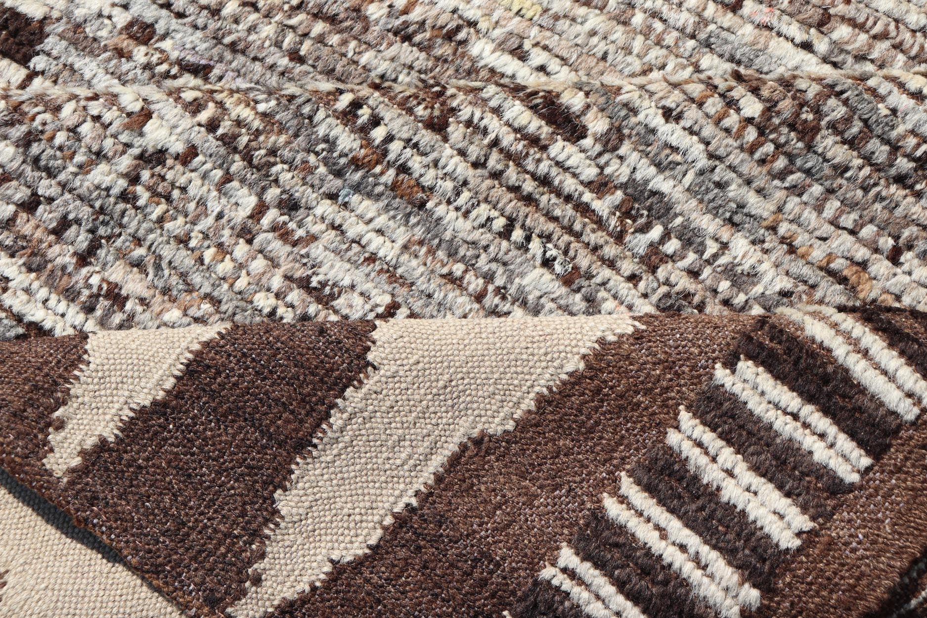 Modern Runner in Solid Minimalist Design & All Around Kilim Border in Brown Long Modern gallery Runner in Solid Minimalist Design & All Around Kilim Border in the sides and ends in Brown, Shades of brown and off white tones. Keivan Woven Arts / ... - Keivan Woven ArtsAFG - 58424 - 21475Rug