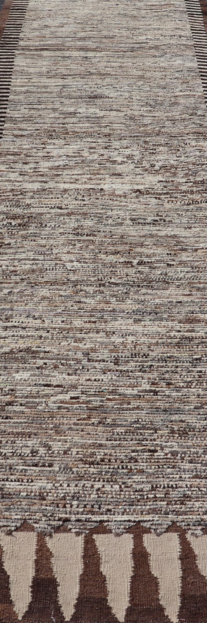Modern Runner in Solid Minimalist Design & All Around Kilim Border in Brown Long Modern gallery Runner in Solid Minimalist Design & All Around Kilim Border in the sides and ends in Brown, Shades of brown and off white tones. Keivan Woven Arts / ... - Keivan Woven ArtsAFG - 58424 - 21475Rug
