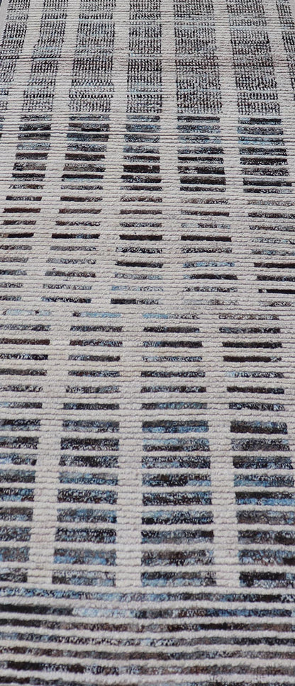 Distressed Modern runner in Black and White with A Modern Casual Vibe. Modern Wool Hand Knotted Black and White All - Over Modern Designed Runner. Keivan Woven Arts / AFG - 58430, country of origin / type: Afghanistan / Piled, condition: new Measure... - Keivan Woven ArtsAFG - 58430 - 21445Rug