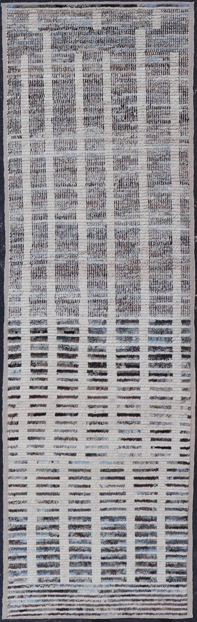 Distressed Modern runner in Black and White with A Modern Casual Vibe. Modern Wool Hand Knotted Black and White All - Over Modern Designed Runner. Keivan Woven Arts / AFG - 58430, country of origin / type: Afghanistan / Piled, condition: new Measure... - Keivan Woven ArtsAFG - 58430 - 21445Rug