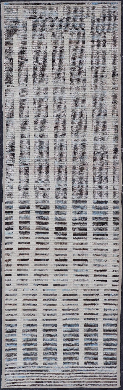 Distressed Modern runner in Black and White with A Modern Casual Vibe. Modern Wool Hand Knotted Black and White All - Over Modern Designed Runner. Keivan Woven Arts / AFG - 58430, country of origin / type: Afghanistan / Piled, condition: new Measure... - Keivan Woven ArtsAFG - 58430 - 21445Rug