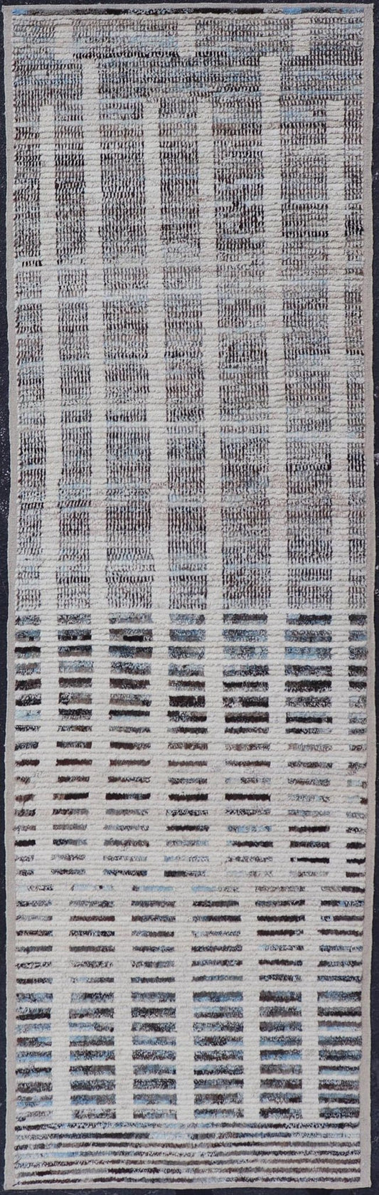 Distressed Modern runner in Black and White with A Modern Casual Vibe. Modern Wool Hand Knotted Black and White All - Over Modern Designed Runner. Keivan Woven Arts / AFG - 58430, country of origin / type: Afghanistan / Piled, condition: new Measure... - Keivan Woven ArtsAFG - 58430 - 21445Rug