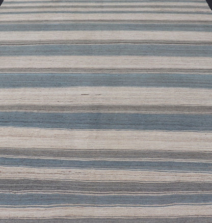 Flat - Weave Modern Kilim Rug with Stripes in Shades of Blue, Charcoal and Ivory Flat - weave Kilim rug with stripes with modern design in shades of blue, taupe, charcoal and ivory, Keivan Woven Arts / rug AFG - 62, country of origin / type: Afghanist... - Keivan Woven ArtsAFG - 62 - 15751Rug