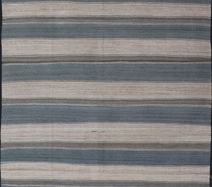 Flat - Weave Modern Kilim Rug with Stripes in Shades of Blue, Charcoal and Ivory Flat - weave Kilim rug with stripes with modern design in shades of blue, taupe, charcoal and ivory, Keivan Woven Arts / rug AFG - 62, country of origin / type: Afghanist... - Keivan Woven ArtsAFG - 62 - 15751Rug