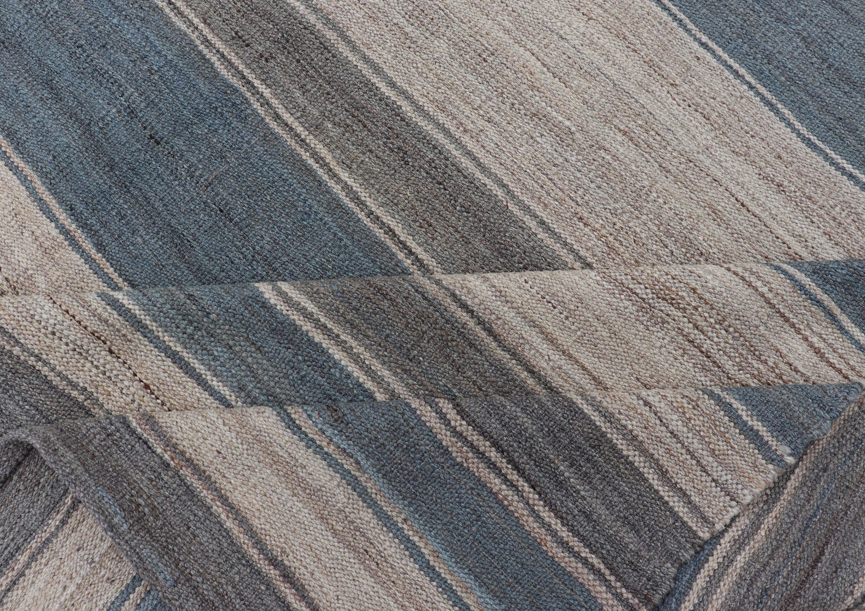 Flat - Weave Modern Kilim Rug with Stripes in Shades of Blue, Charcoal and Ivory Flat - weave Kilim rug with stripes with modern design in shades of blue, taupe, charcoal and ivory, Keivan Woven Arts / rug AFG - 62, country of origin / type: Afghanist... - Keivan Woven ArtsAFG - 62 - 15751Rug
