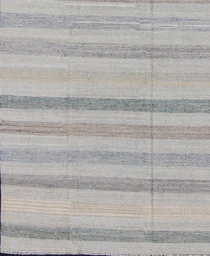 Keivan Woven Arts Versatile Striped Flat - Weave Kilim Design and Natural Colors. Keivan Woven Arts rug AFG - 6275, country of origin / type: Afghanistan / Kilim. Measures: 8'1 x 11'4 This modern striped piece features a design that evokes an easy ... - Keivan Woven ArtsAFG - 6275 - 10408Rug