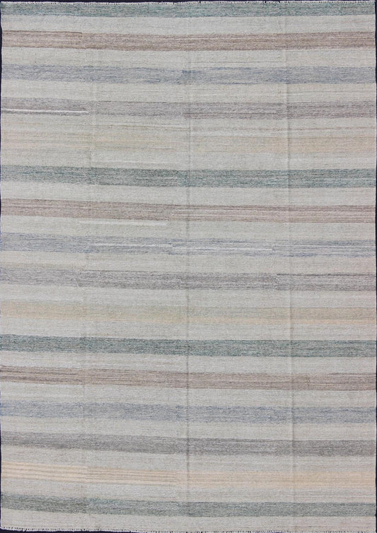 Keivan Woven Arts Versatile Striped Flat - Weave Kilim Design and Natural Colors. Keivan Woven Arts rug AFG - 6275, country of origin / type: Afghanistan / Kilim. Measures: 8'1 x 11'4 This modern striped piece features a design that evokes an easy ... - Keivan Woven ArtsAFG - 6275 - 10408