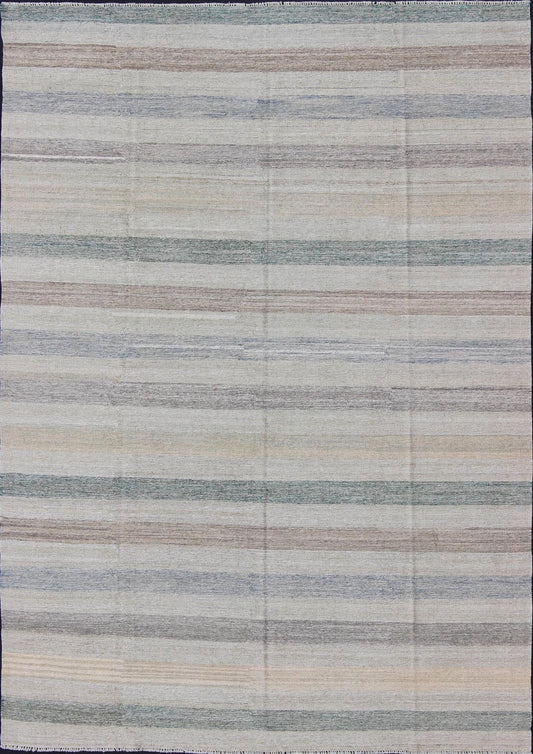Keivan Woven Arts Versatile Striped Flat - Weave Kilim Design and Natural Colors. Keivan Woven Arts rug AFG - 6275, country of origin / type: Afghanistan / Kilim. Measures: 8'1 x 11'4 This modern striped piece features a design that evokes an easy ... - Keivan Woven ArtsAFG - 6275 - 10408Rug