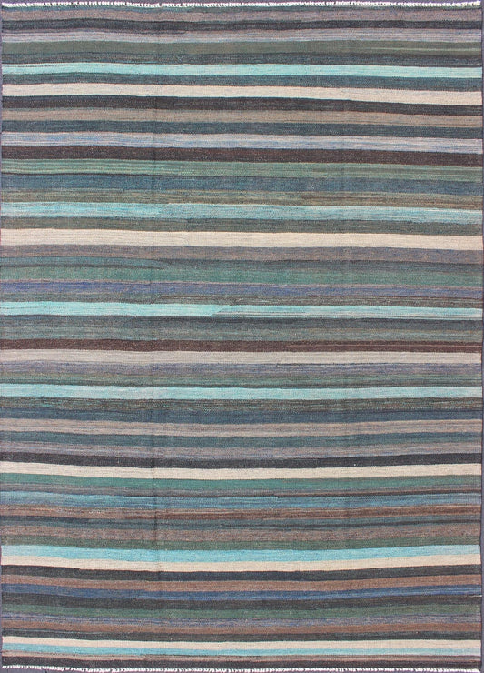 Colorful Modern Striped Kilim in Unique Colors for Modern or Classic Rooms Versatile and Unique color - tone flat - weave Kilim for a Modern or Classic design Flat - weave Kilim rug with vivid tones, Keivan Woven Arts / rug AFG - 6296, country of ori... - Keivan Woven ArtsAFG - 6296 - 10422Rug