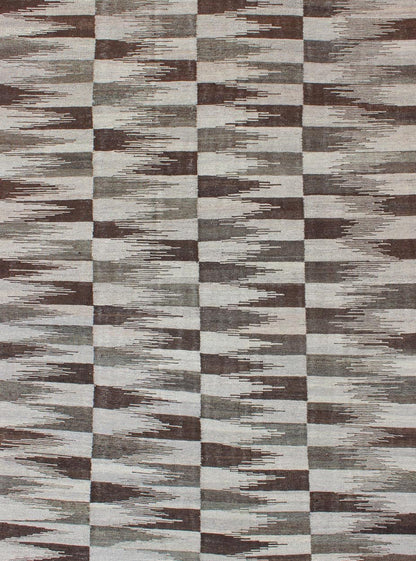 Fine Flat weave Modern Kilim in Neutrals, Browns and Greens Colors Green and various Brown tone modern design kilim, Keivan Woven Arts/ rug AFG - 6317, country of origin / type: Afghanistan / Kilim, condition: new Measures:5'7 x 8'2 ... - Keivan Woven ArtsAFG - 6317 - 10426Rug