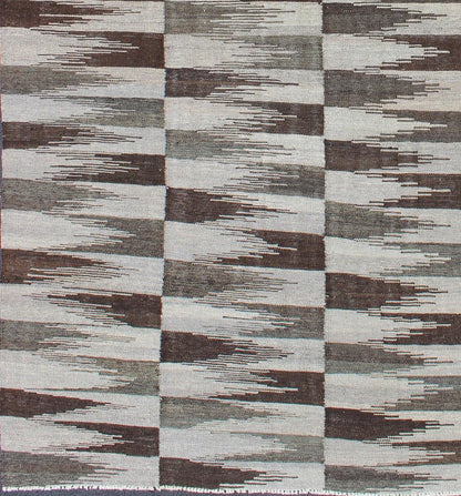 Fine Flat weave Modern Kilim in Neutrals, Browns and Greens Colors Green and various Brown tone modern design kilim, Keivan Woven Arts/ rug AFG - 6317, country of origin / type: Afghanistan / Kilim, condition: new Measures:5'7 x 8'2 ... - Keivan Woven ArtsAFG - 6317 - 10426Rug