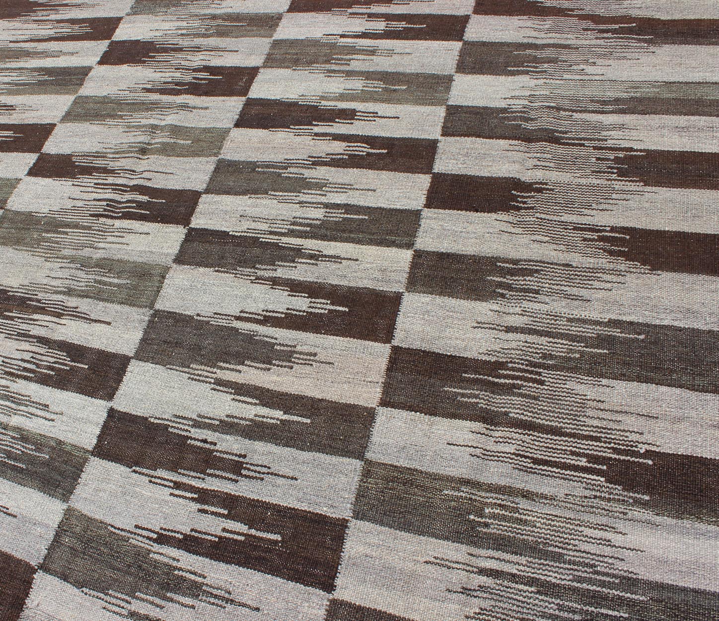 Fine Flat weave Modern Kilim in Neutrals, Browns and Greens Colors Green and various Brown tone modern design kilim, Keivan Woven Arts/ rug AFG - 6317, country of origin / type: Afghanistan / Kilim, condition: new Measures:5'7 x 8'2 ... - Keivan Woven ArtsAFG - 6317 - 10426Rug