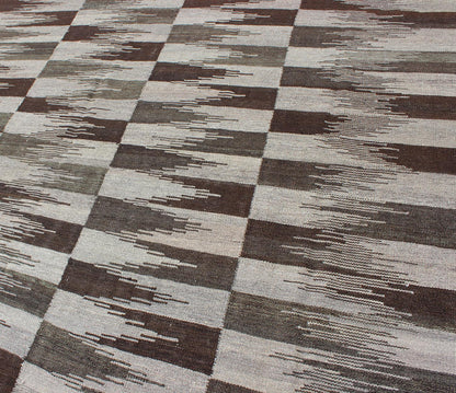 Fine Flat weave Modern Kilim in Neutrals, Browns and Greens Colors Green and various Brown tone modern design kilim, Keivan Woven Arts/ rug AFG - 6317, country of origin / type: Afghanistan / Kilim, condition: new Measures:5'7 x 8'2 ... - Keivan Woven ArtsAFG - 6317 - 10426Rug