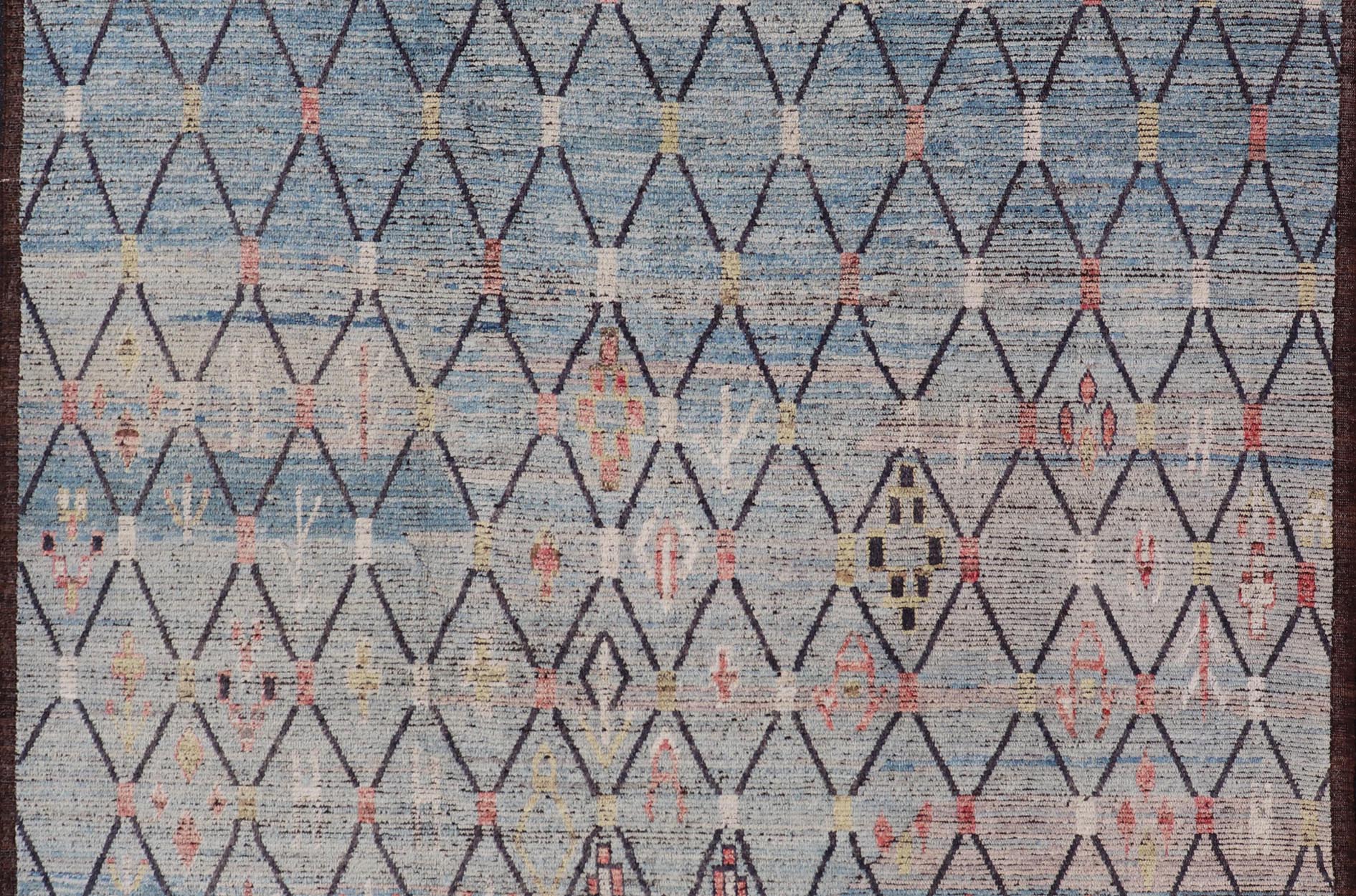 Modern Moroccan Rug by Keivan Woven Arts With All - Over Geometric Design Modern Hand - Knotted Moroccan Rug with All - Over Geometric Design in Wool in Blue. Keivan Woven Arts; rug AFG - 64397 country of origin / type: Afghanistan / Modern Casual, cir... - Keivan Woven ArtsAFG - 64397 - 25116Rug