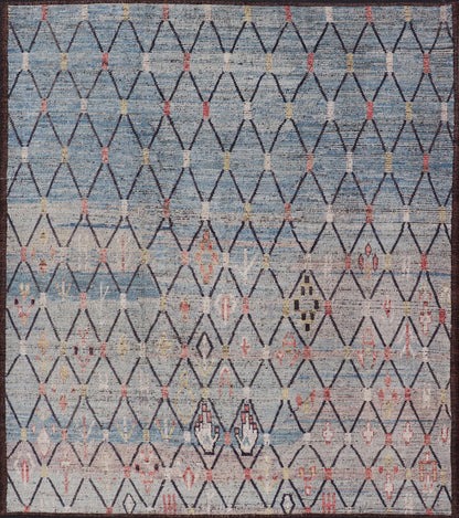 Modern Moroccan Rug by Keivan Woven Arts With All - Over Geometric Design Modern Hand - Knotted Moroccan Rug with All - Over Geometric Design in Wool in Blue. Keivan Woven Arts; rug AFG - 64397 country of origin / type: Afghanistan / Modern Casual, cir... - Keivan Woven ArtsAFG - 64397 - 25116Rug