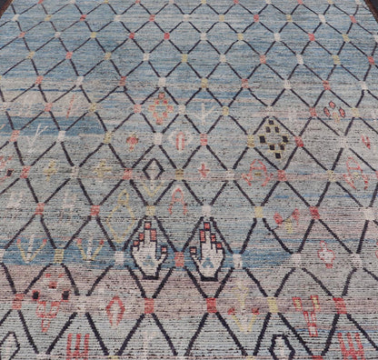 Modern Moroccan Rug by Keivan Woven Arts With All - Over Geometric Design Modern Hand - Knotted Moroccan Rug with All - Over Geometric Design in Wool in Blue. Keivan Woven Arts; rug AFG - 64397 country of origin / type: Afghanistan / Modern Casual, cir... - Keivan Woven ArtsAFG - 64397 - 25116Rug