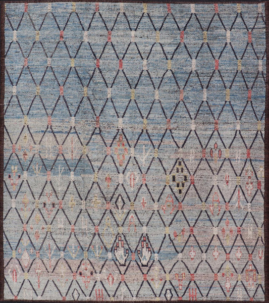 Modern Moroccan Rug by Keivan Woven Arts With All - Over Geometric Design Modern Hand - Knotted Moroccan Rug with All - Over Geometric Design in Wool in Blue. Keivan Woven Arts; rug AFG - 64397 country of origin / type: Afghanistan / Modern Casual, cir... - Keivan Woven ArtsAFG - 64397 - 25116