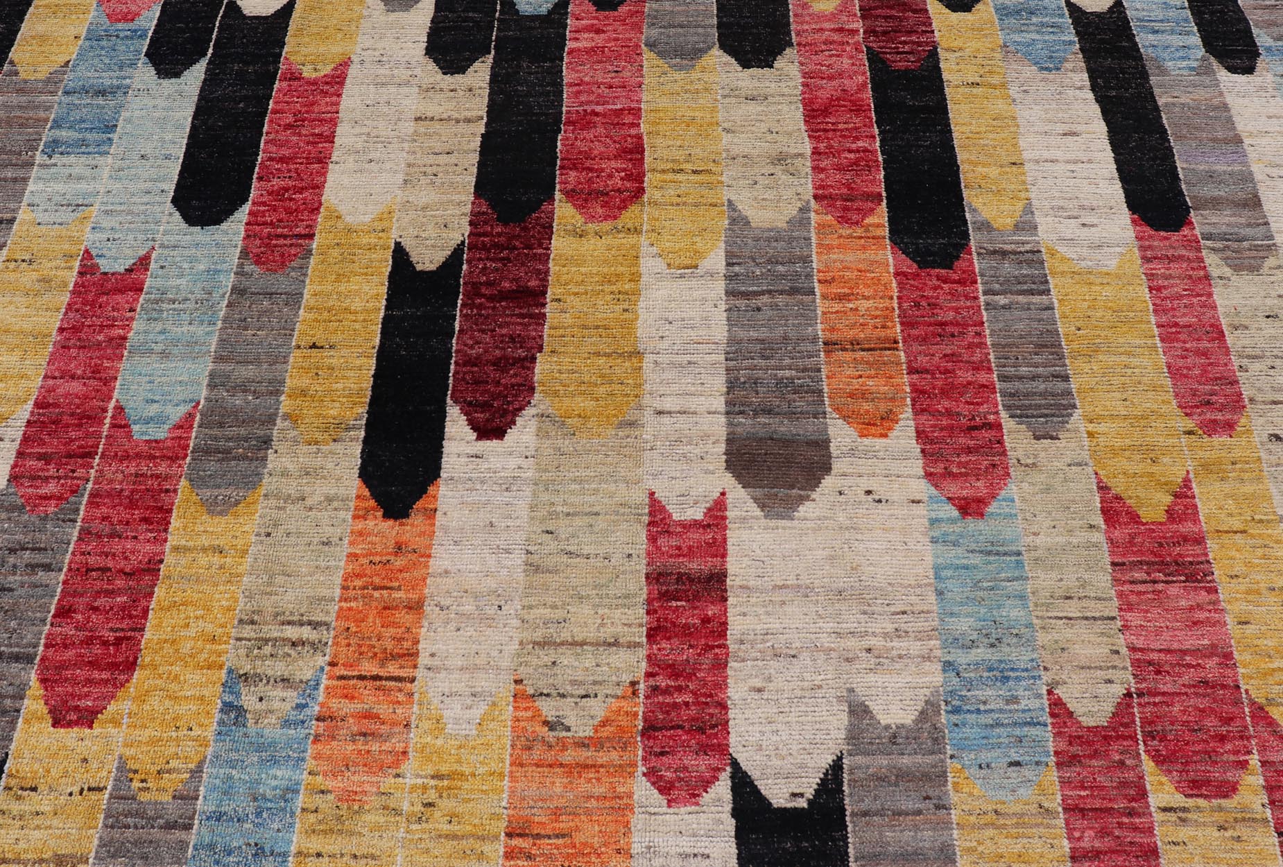 Modern Rug in Art Deco Abstract Design With Multi Colors and Black Border. Keivan Woven Arts; rug AFG - 64455, country of origin / type: Afghanistan / Modern Casual, circa early - 21th century. Measures: 7'11 x 9'3 Multicolor Modern Rug in Art Deco ... - Keivan Woven ArtsAFG - 64455 - 25122Rug
