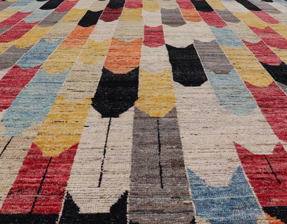 Modern Rug in Art Deco Abstract Design With Multi Colors and Black Border. Keivan Woven Arts; rug AFG - 64455, country of origin / type: Afghanistan / Modern Casual, circa early - 21th century. Measures: 7'11 x 9'3 Multicolor Modern Rug in Art Deco ... - Keivan Woven ArtsAFG - 64455 - 25122Rug