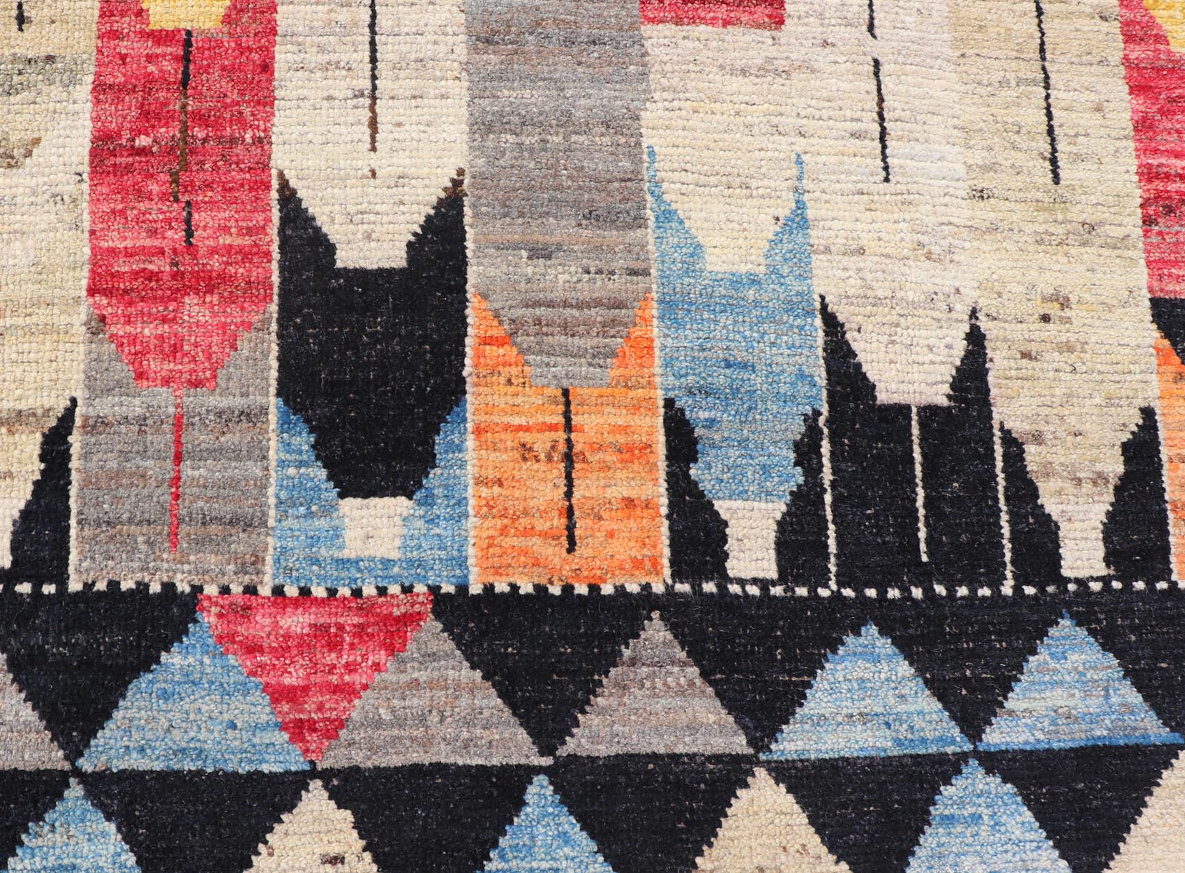 Modern Rug in Art Deco Abstract Design With Multi Colors and Black Border. Keivan Woven Arts; rug AFG - 64455, country of origin / type: Afghanistan / Modern Casual, circa early - 21th century. Measures: 7'11 x 9'3 Multicolor Modern Rug in Art Deco ... - Keivan Woven ArtsAFG - 64455 - 25122Rug