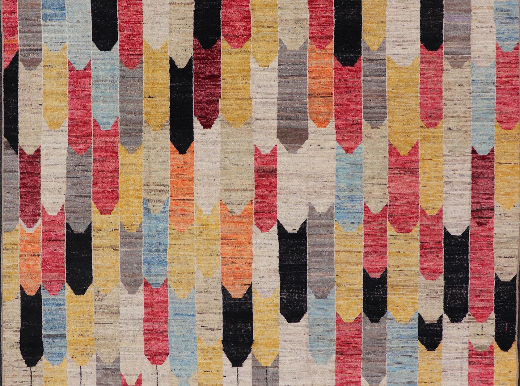 Modern Rug in Art Deco Abstract Design With Multi Colors and Black Border. Keivan Woven Arts; rug AFG - 64455, country of origin / type: Afghanistan / Modern Casual, circa early - 21th century. Measures: 7'11 x 9'3 Multicolor Modern Rug in Art Deco ... - Keivan Woven ArtsAFG - 64455 - 25122Rug