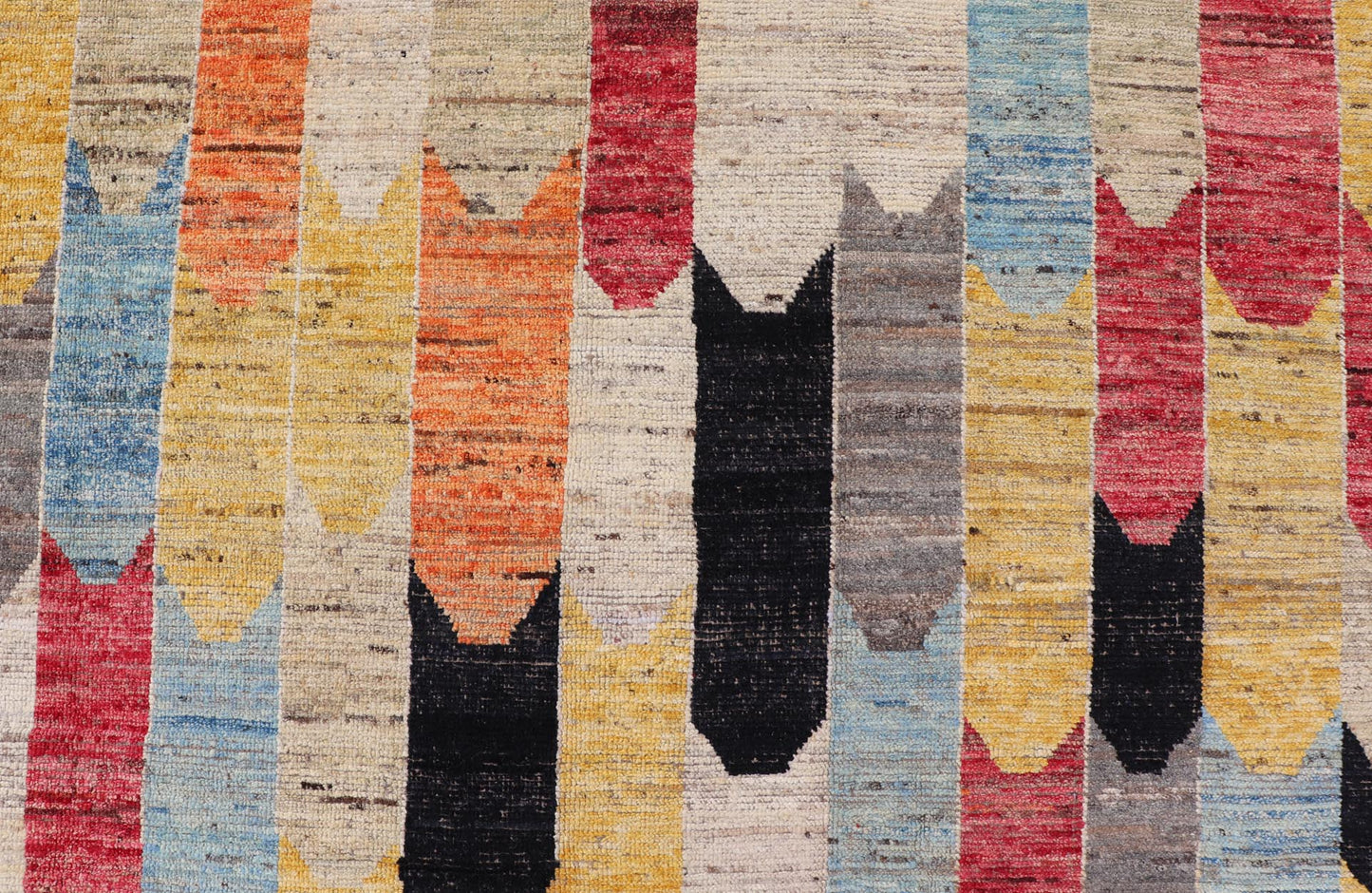 Modern Rug in Art Deco Abstract Design With Multi Colors and Black Border. Keivan Woven Arts; rug AFG - 64455, country of origin / type: Afghanistan / Modern Casual, circa early - 21th century. Measures: 7'11 x 9'3 Multicolor Modern Rug in Art Deco ... - Keivan Woven ArtsAFG - 64455 - 25122Rug