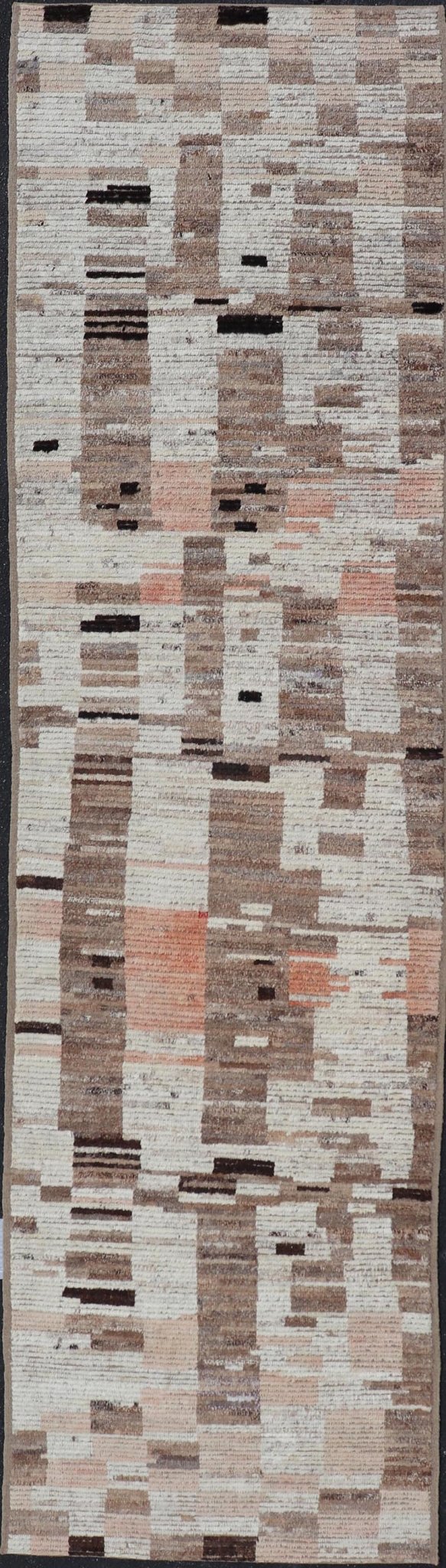 Modern Casual Afghan Runner in Wool with Abstract Design in Natural Colored Wool. Keivan Woven Arts; rug AFG - 64742 Country of Origin: Afghanistan Type: Modern Casual Design: Abstract, Sub - Geometric, Minimalist. Measures: 3'6 x 13'5 This attract... - Keivan Woven ArtsAFG - 64742 - 25128Rug