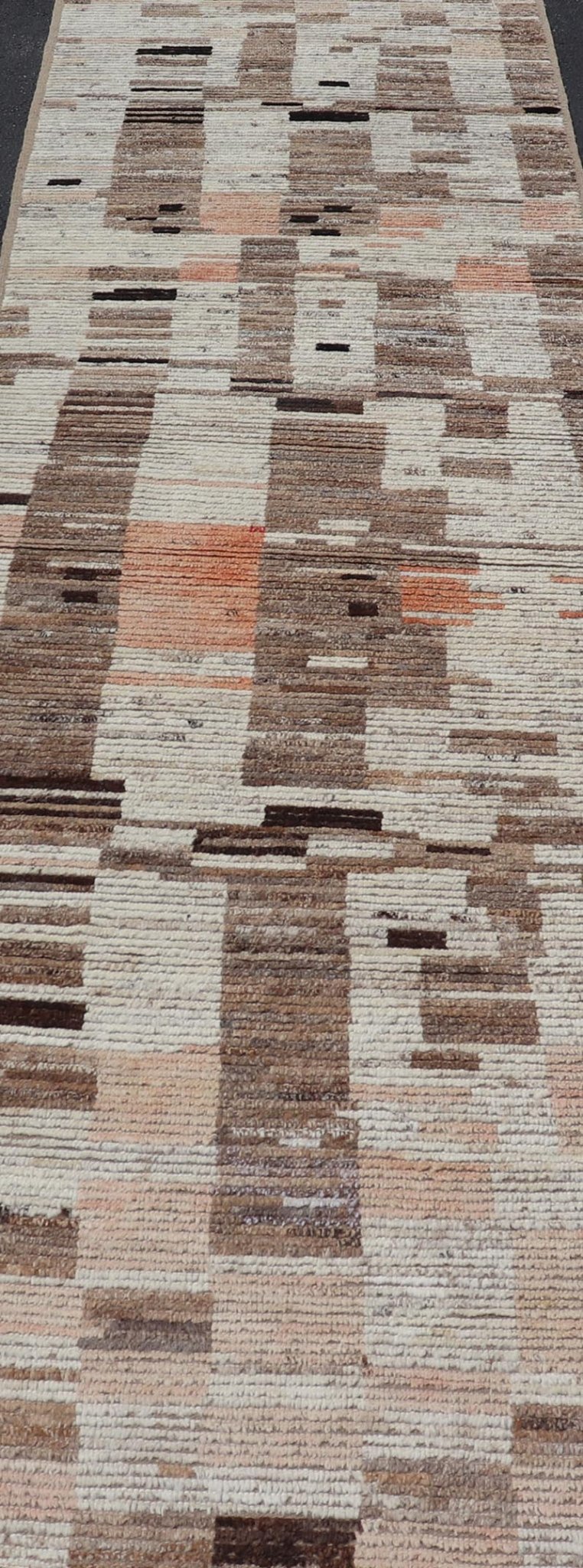 Modern Casual Afghan Runner in Wool with Abstract Design in Natural Colored Wool. Keivan Woven Arts; rug AFG - 64742 Country of Origin: Afghanistan Type: Modern Casual Design: Abstract, Sub - Geometric, Minimalist. Measures: 3'6 x 13'5 This attract... - Keivan Woven ArtsAFG - 64742 - 25128Rug