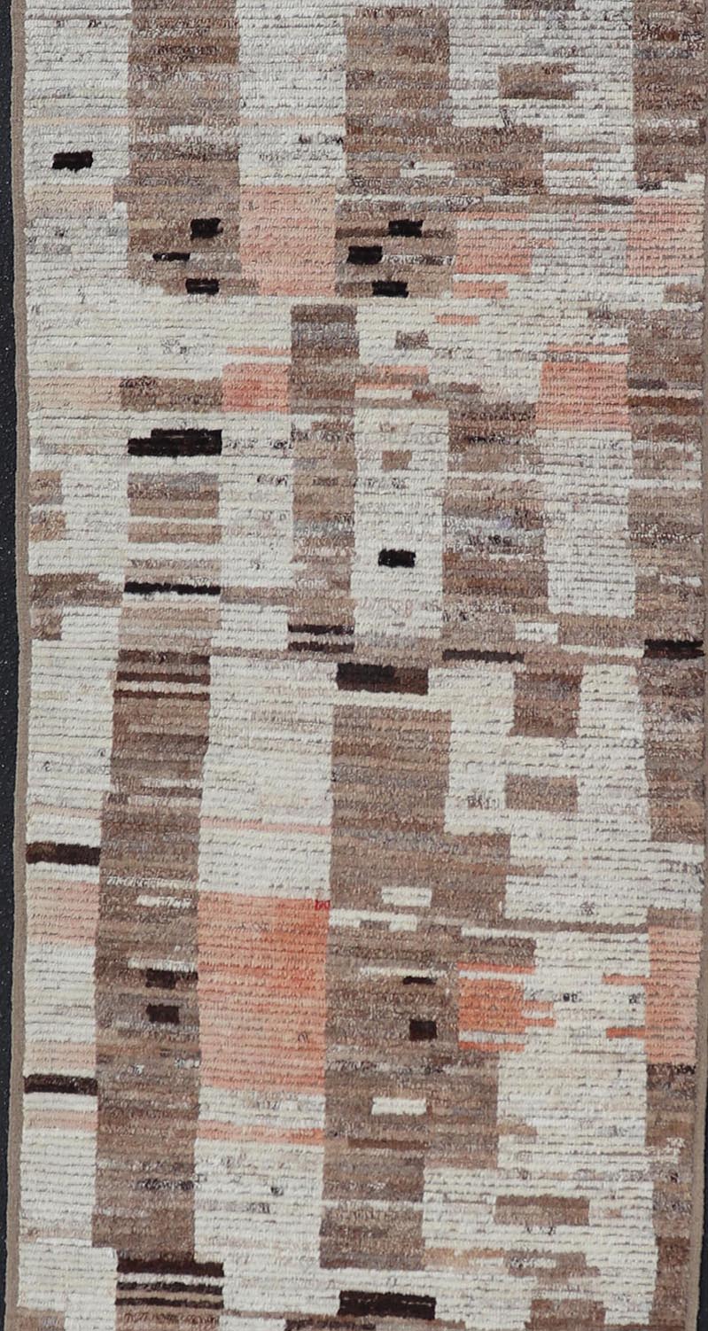 Modern Casual Afghan Runner in Wool with Abstract Design in Natural Colored Wool. Keivan Woven Arts; rug AFG - 64742 Country of Origin: Afghanistan Type: Modern Casual Design: Abstract, Sub - Geometric, Minimalist. Measures: 3'6 x 13'5 This attract... - Keivan Woven ArtsAFG - 64742 - 25128Rug