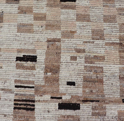 Modern Casual Afghan Runner in Wool with Abstract Design in Natural Colored Wool. Keivan Woven Arts; rug AFG - 64742 Country of Origin: Afghanistan Type: Modern Casual Design: Abstract, Sub - Geometric, Minimalist. Measures: 3'6 x 13'5 This attract... - Keivan Woven ArtsAFG - 64742 - 25128Rug