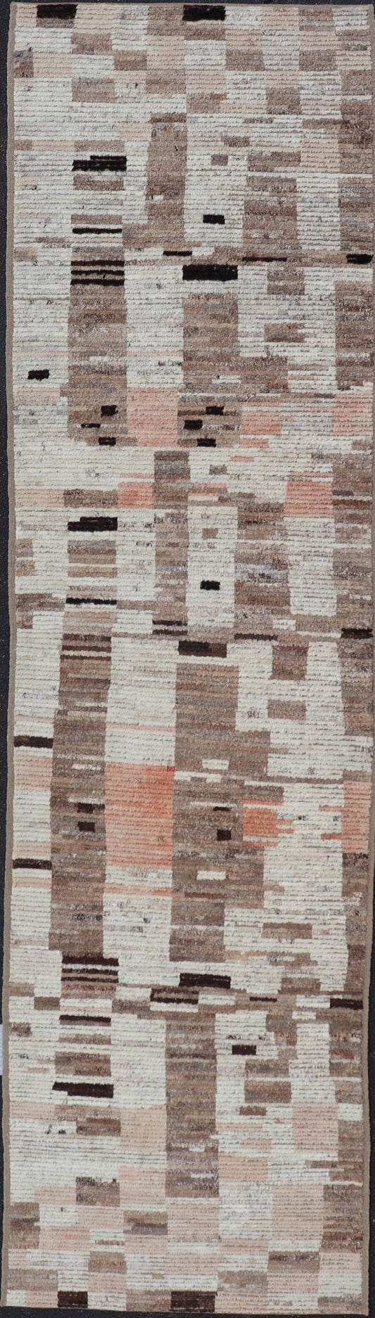Modern Casual Afghan Runner in Wool with Abstract Design in Natural Colored Wool. Keivan Woven Arts; rug AFG - 64742 Country of Origin: Afghanistan Type: Modern Casual Design: Abstract, Sub - Geometric, Minimalist. Measures: 3'6 x 13'5 This attract... - Keivan Woven ArtsAFG - 64742 - 25128
