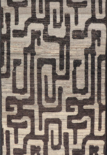 Modern Casual Runner in Wool with Black and Shades of Gray in Modern Design. Country of Origin: Afghanistan Type: Modern Casual Keivan Woven Arts; rug AFG - 64769 / Design: Abstract, Sub - Geometric Key Words: Authentic Modern Casual. Measures: 3'8 x 11... - Keivan Woven ArtsAFG - 64769 - 25134