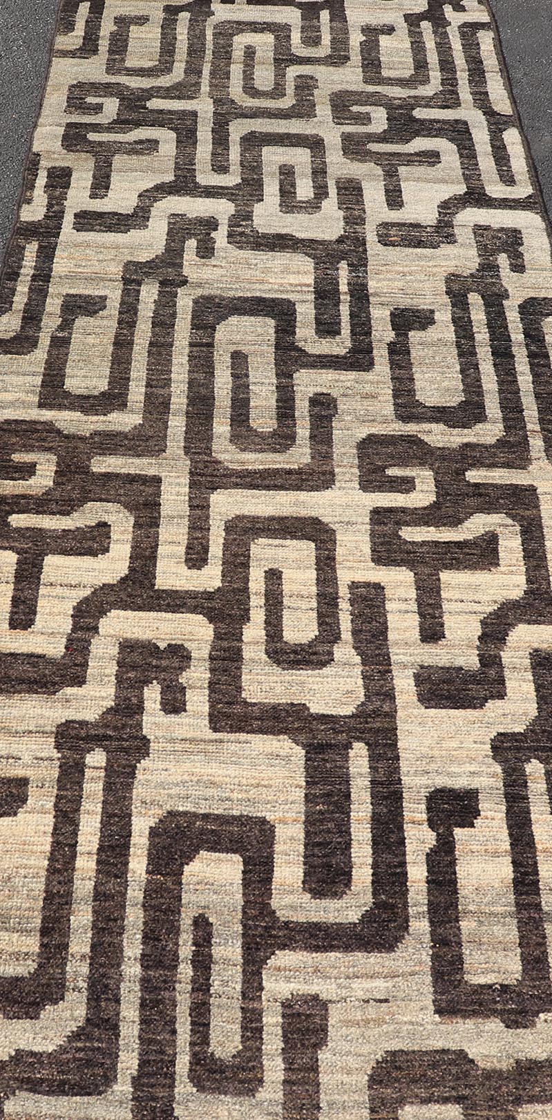 Modern Casual Runner in Wool with Black and Shades of Gray in Modern Design. Country of Origin: Afghanistan Type: Modern Casual Keivan Woven Arts; rug AFG - 64769 / Design: Abstract, Sub - Geometric Key Words: Authentic Modern Casual. Measures: 3'8 x 11... - Keivan Woven ArtsAFG - 64769 - 25134