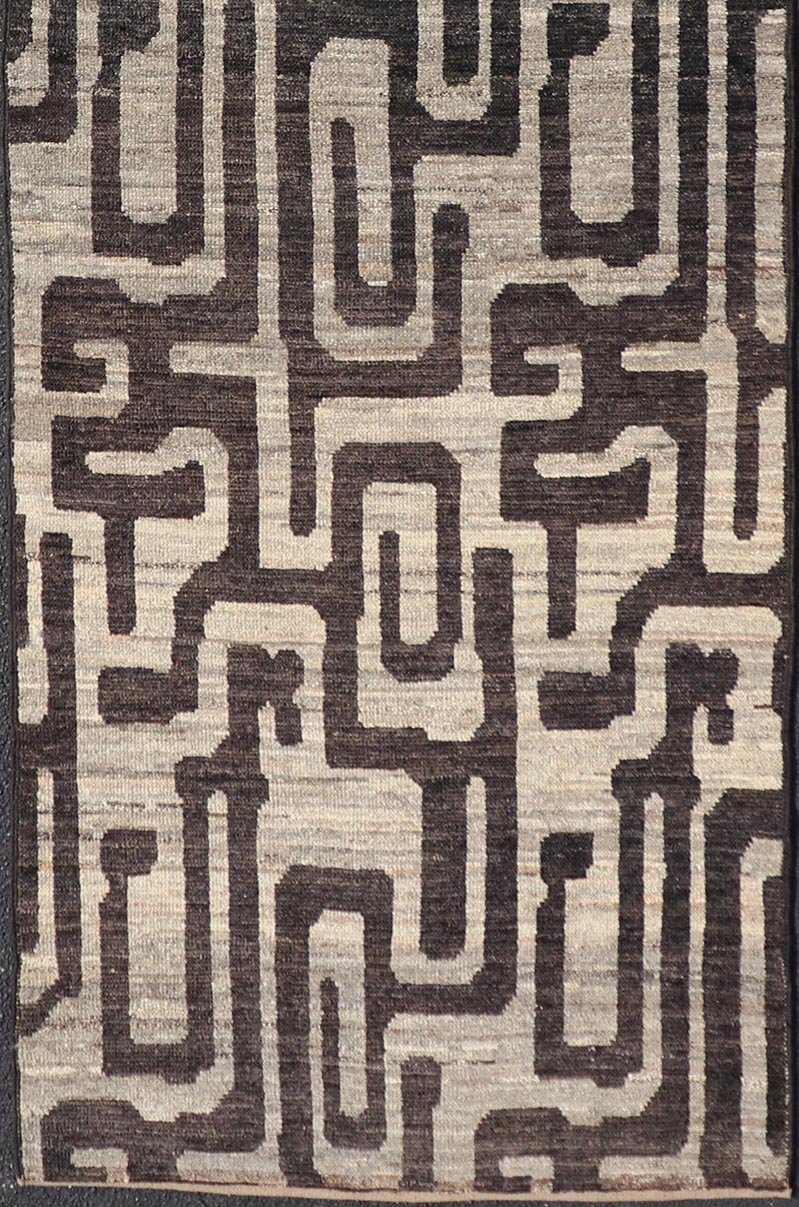 Modern Casual Runner in Wool with Black and Shades of Gray in Modern Design. Country of Origin: Afghanistan Type: Modern Casual Keivan Woven Arts; rug AFG - 64769 / Design: Abstract, Sub - Geometric Key Words: Authentic Modern Casual. Measures: 3'8 x 11... - Keivan Woven ArtsAFG - 64769 - 25134