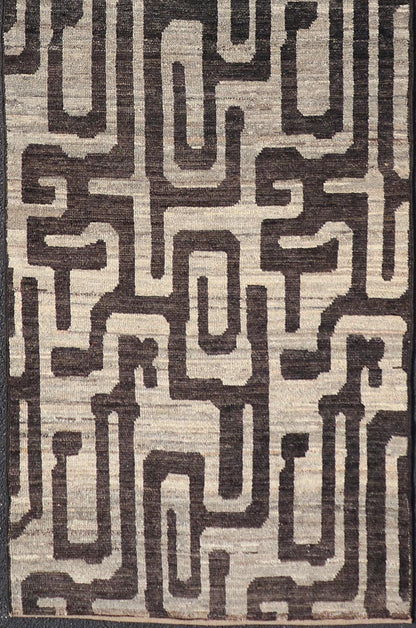 Modern Casual Runner in Wool with Black and Shades of Gray in Modern Design. Country of Origin: Afghanistan Type: Modern Casual Keivan Woven Arts; rug AFG - 64769 / Design: Abstract, Sub - Geometric Key Words: Authentic Modern Casual. Measures: 3'8 x 11... - Keivan Woven ArtsAFG - 64769 - 25134