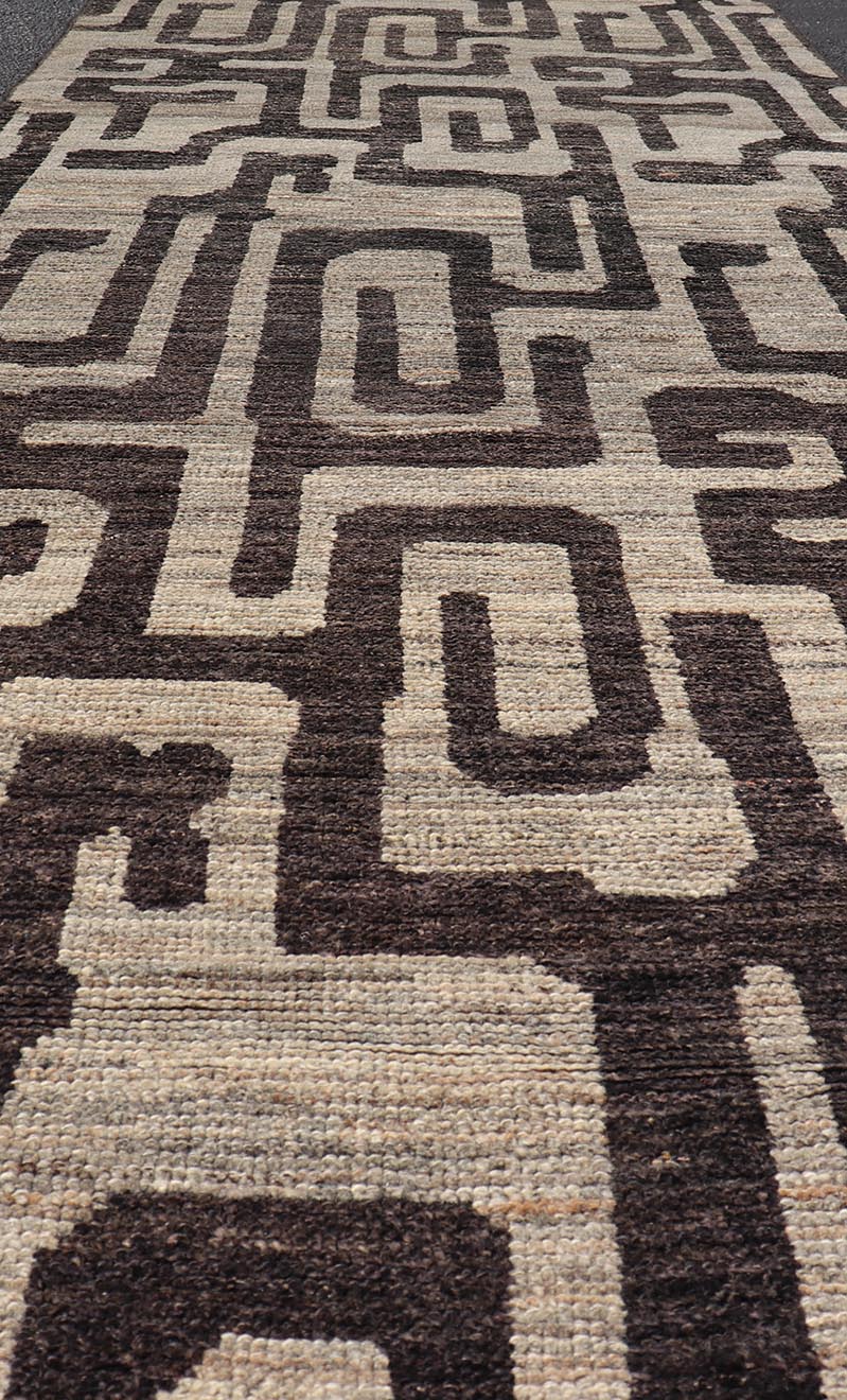 Modern Casual Runner in Wool with Black and Shades of Gray in Modern Design. Country of Origin: Afghanistan Type: Modern Casual Keivan Woven Arts; rug AFG - 64769 / Design: Abstract, Sub - Geometric Key Words: Authentic Modern Casual. Measures: 3'8 x 11... - Keivan Woven ArtsAFG - 64769 - 25134