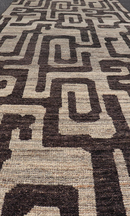 Modern Casual Runner in Wool with Black and Shades of Gray in Modern Design. Country of Origin: Afghanistan Type: Modern Casual Keivan Woven Arts; rug AFG - 64769 / Design: Abstract, Sub - Geometric Key Words: Authentic Modern Casual. Measures: 3'8 x 11... - Keivan Woven ArtsAFG - 64769 - 25134