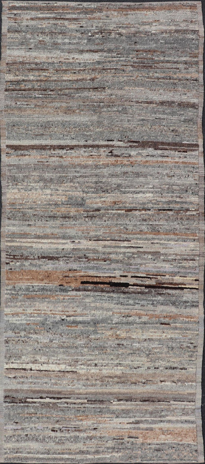 Modern Gallery Hand - Knotted Rug in Natural Shades Wool of Gray, Brown, & Ivory. Keivan Woven Arts; rug AFG - 64821, country of origin / type: Afghanistan / Modern Casual, circa Early - 21th Century. Measures: 5'9 x 14'4 This modern casual tribal rug... - Keivan Woven ArtsAFG - 64821 - 25146Rugs