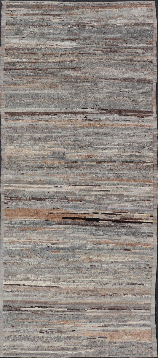 Modern Gallery Hand - Knotted Rug in Natural Shades Wool of Gray, Brown, & Ivory. Keivan Woven Arts; rug AFG - 64821, country of origin / type: Afghanistan / Modern Casual, circa Early - 21th Century. Measures: 5'9 x 14'4 This modern casual tribal rug... - Keivan Woven ArtsAFG - 64821 - 25146Rugs