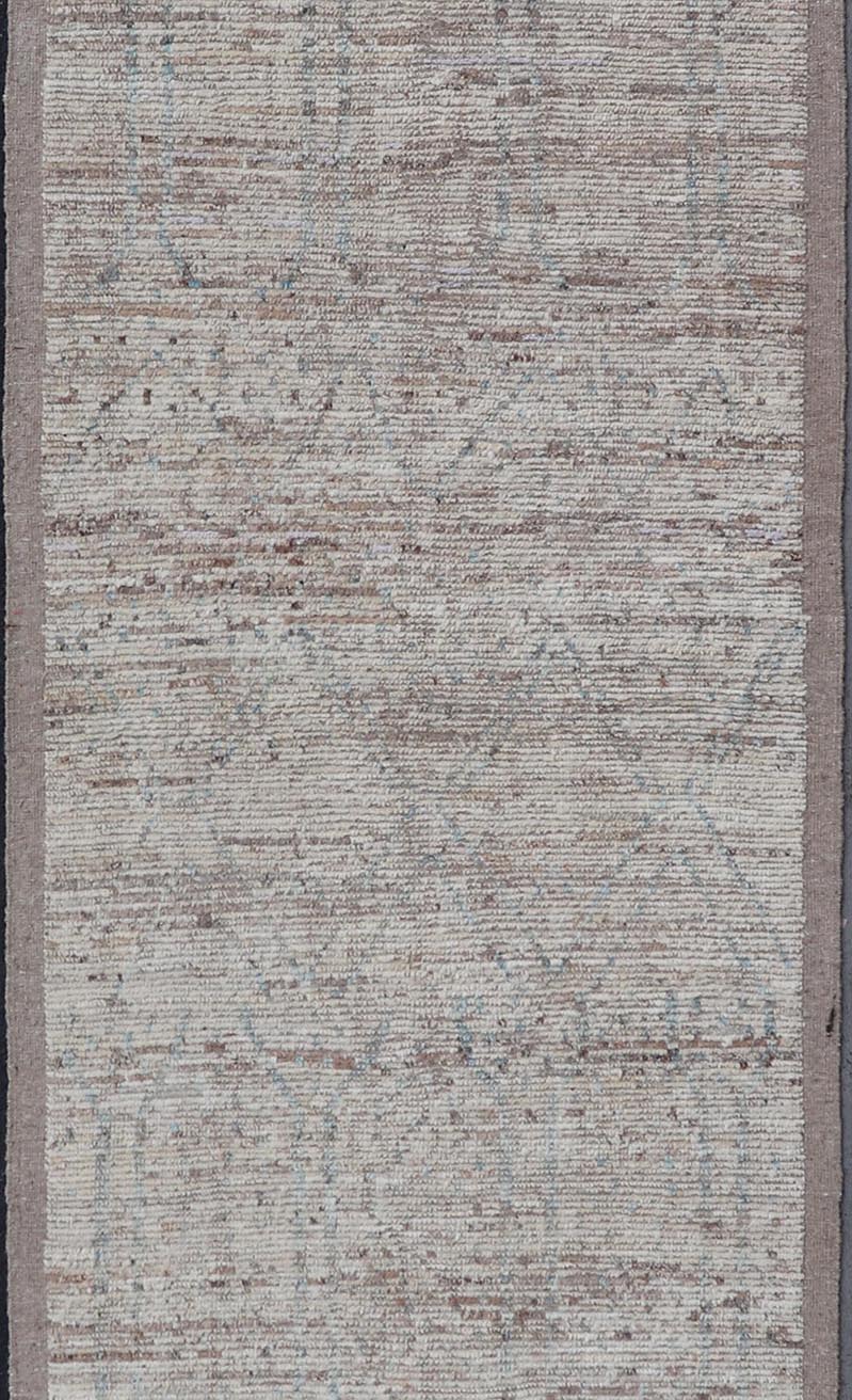 Modern Hand - Knotted Gallery Runner in Wool with Earthy Tones With Light Blue. rug AFG - 64829, Keivan Woven Arts / country of origin / type: Afghanistan / Modern Casual, circa Early - 21th century. Measures: 4'1 x 15'11 This modern casual tribal rug... - Keivan Woven ArtsAFG - 64829 - 25152
