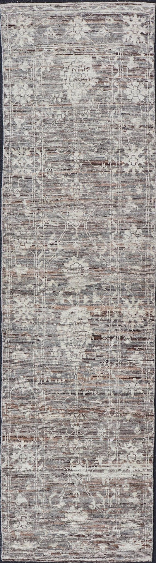 Modern Oushak Runner in Wool with Floral Design in Shades of Gray, Brown, Cream. Keivan Woven Arts; rug AFG - 64917, country of origin / type: Afghanistan / Oushak, circa Early - 21th Century. Measures: 3'0 x 12'1 This modern casual tribal Oushak de... - Keivan Woven ArtsAFG - 64917 - 25158Rug