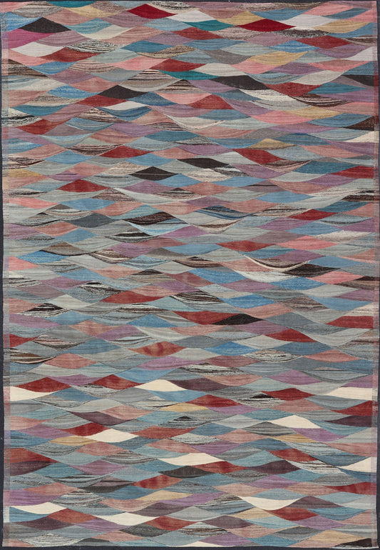 Large Colorful Flat - Weave Kilim Rug with Modern Design Casual flat - weave modern design Kilim rug with multi - color in modern design, rug AFG - 65, country of origin / type: Afghanistan / Kilim Colorful flat - weave modern Kilim rug with modern... - Keivan Woven ArtsAFG - 65 - 15755Rug